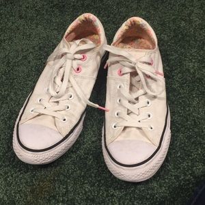 White Converse with pink accents